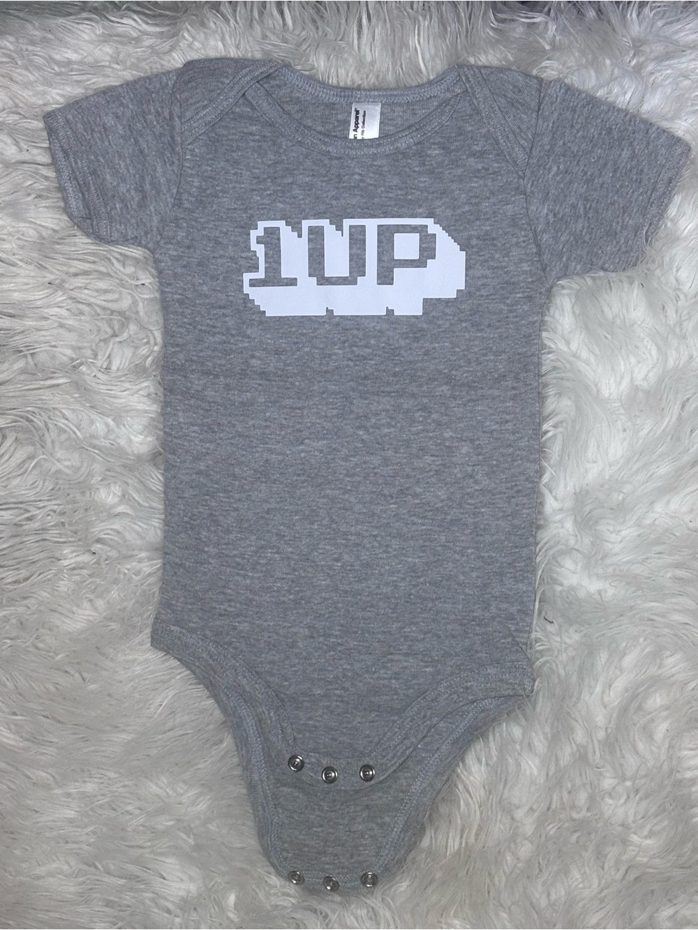 American Apparel Gray Baby Bodysuit with White 1UP Graphic